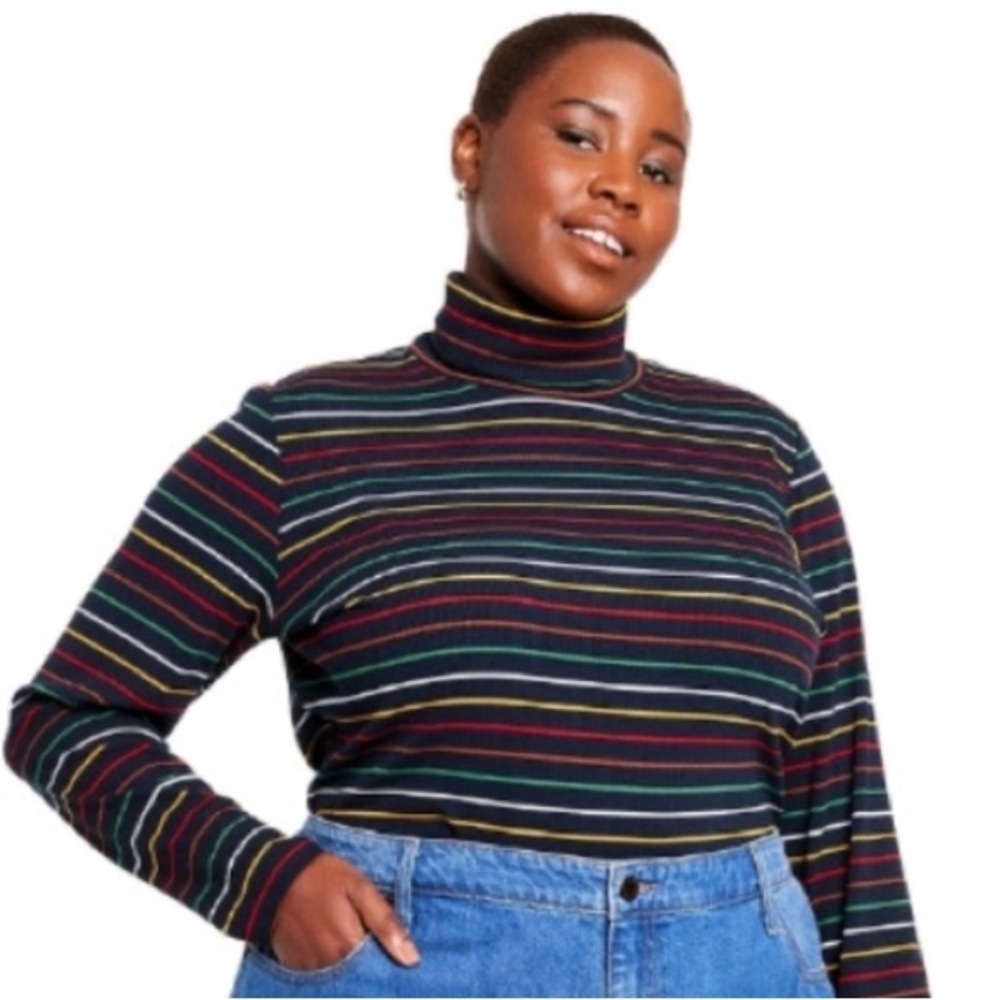 La Ligne For Target Turtleneck Top 1X Womens Navy Multi Striped Long Sleeves NWT